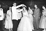 Junior Prom, 1954.  King Zane Zurbuchen and Queen Ardyce Rosen.  Chaperone Genevieve Escher is to the right of the Queen.